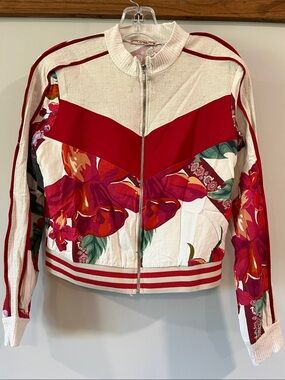 Y2K Club Soda - Floral Red Zip-Front Track Jacket - Women, petite